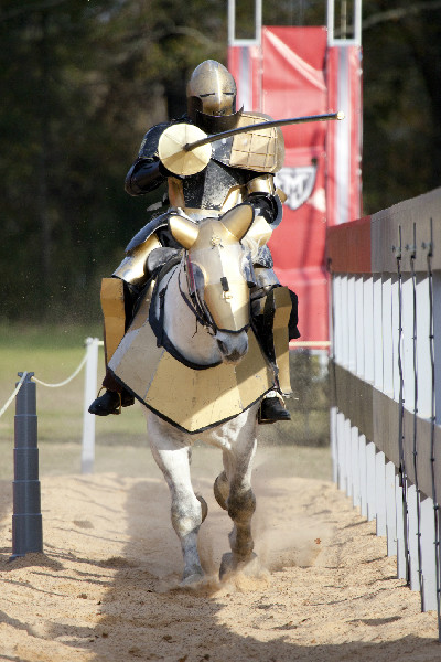 A knight jousting on the History Channel show Full Metal Jousting