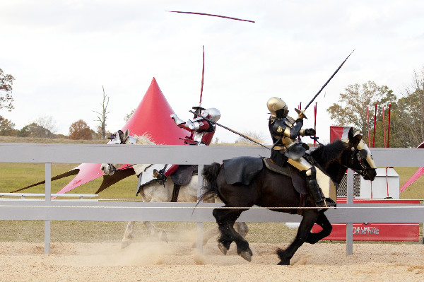 Jousters competiting on the History Channel show Full Metal Jousting