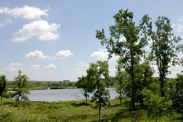 County road F27 and its bridge over Rock Creek State Park in Iowa