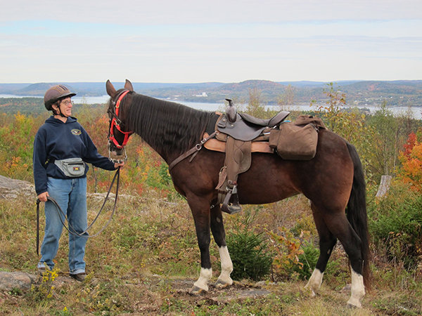 horse and rider at trimble mountain in maine