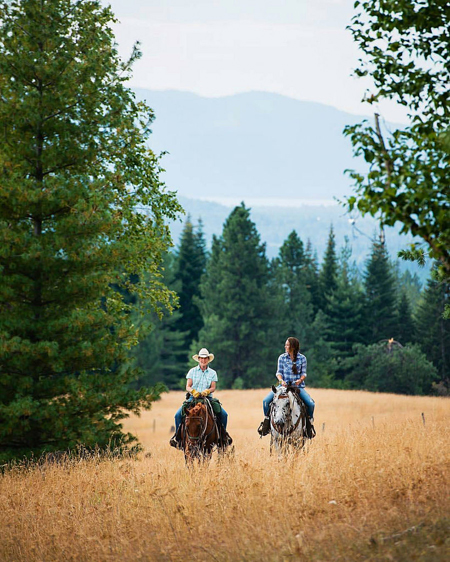 women horseback riding at western pleasure guest ranch 